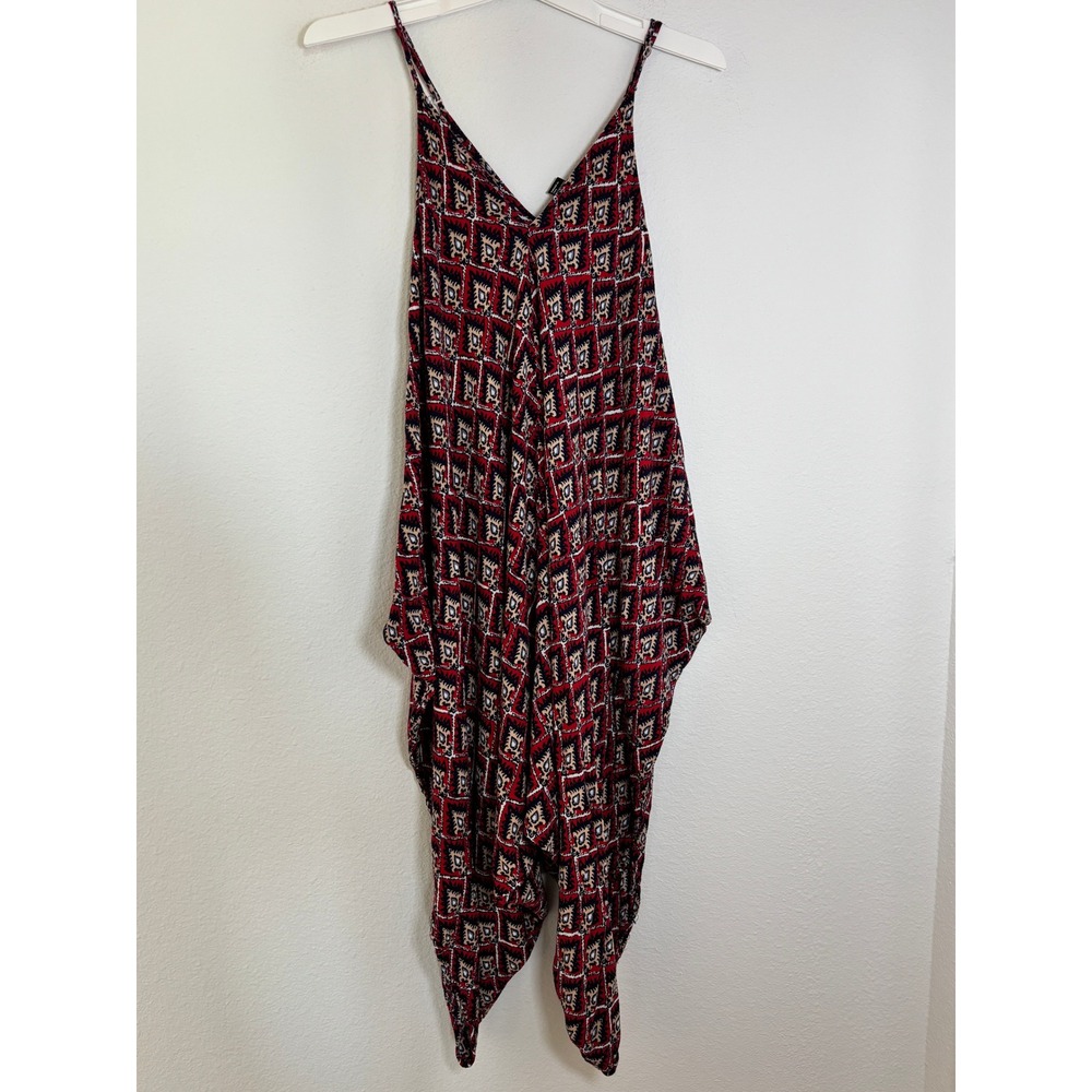 Forever 21 Red Geometric Harem Jumpsuit Small Boho Festival Spaghetti Strap